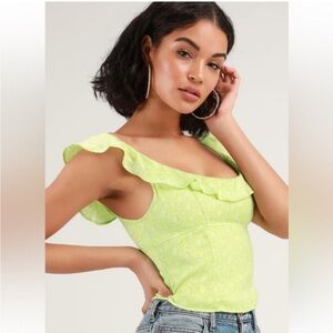 •Free People• Stay With You ruffle like green floral print top